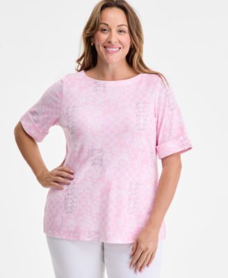 Style & Co - Plus Size Salt Floral Elbow-Sleeve Knit Top
