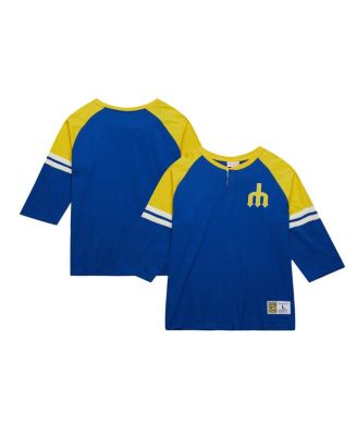 Mitchell & Ness - Men's Royal Seattle Mariners Cooperstown Collection Legendary Raglan Slub Henley 3/4-Sleeve T-Shirt