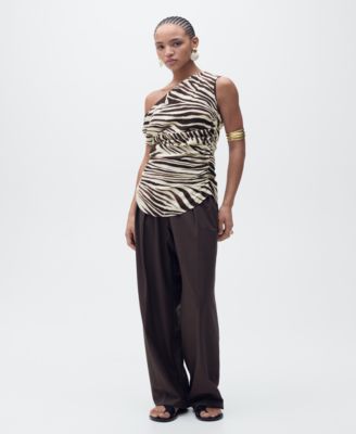 MANGO - Women's Zebra-Print Draped Blouse