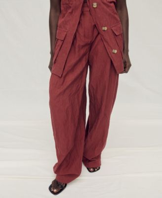 MANGO - Women's Wideleg Wrinkled Suit Trousers