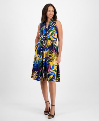 Sandra Darren - Petite Printed Sleeveless Collared Shirtdress