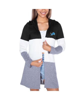 Gameday Couture - Women's Black Detroit Lions Tri-Blend Color Block Lightweight Cardigan Hoodie