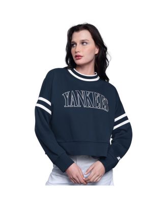 Starter - Women's Navy New York Yankees Power Play Cropped Pullover Sweatshirt