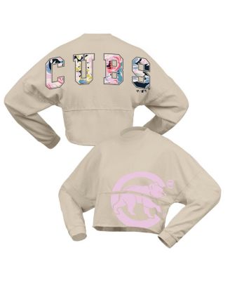 Fanatics - Women's Cream Chicago Cubs Floral Preppy Cropped Long Sleeve T-Shirt