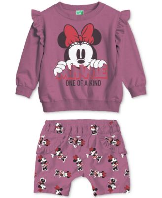 Disney - Baby Girls 2-Pc. Minnie One-of-a-Kind Sweatshirt & Shorts Set