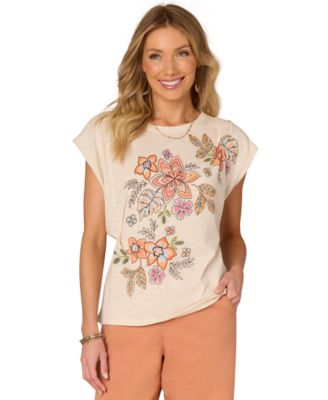 Democracy - Petite Twisted-Sleeve Asymmetric Graphic Tee