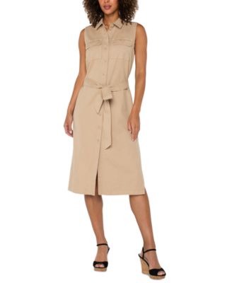 Liverpool Los Angeles - Women's Sleeveless Tie-Waist Shirt Dress