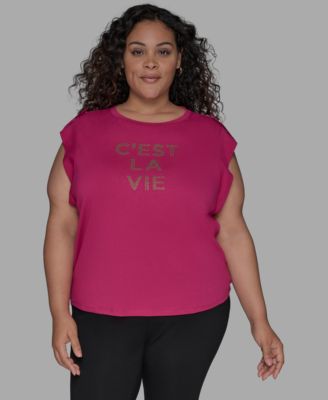 KARL LAGERFELD PARIS - Plus Size C'est La Vie Extended-Shoulder Top