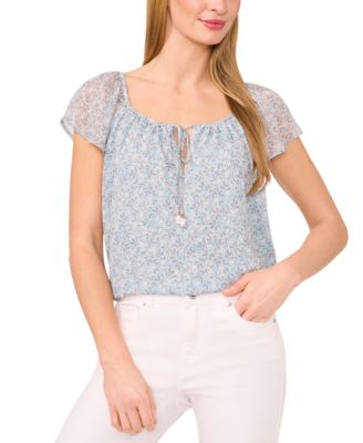 CeCe - Women's Printed Flutter-Sleeve Top