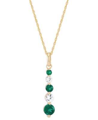 Macy's - Lab-Created Emerald (5/8 ct. t.w.) & Lab-Created White Sapphire (1/2 ct. t.w.) Pendant Necklace in 14k Yellow Gold over Sterling Silver, 16" + 2" extender