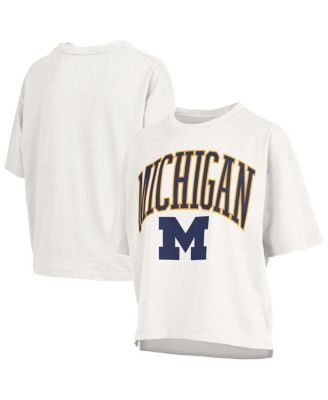 Pressbox - Women's White Michigan Wolverines Nelson Arch Over Logo Waist Length Oversized Slub T-Shirt