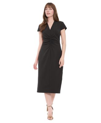 London Times - Women's Short-Sleeve V-Neck Midi Dress