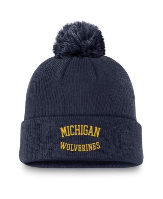 Jordan - Men's Navy Michigan Wolverines Peak Cuffed Knit Hat with Pom