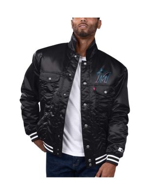 Levi's - Men's Black Miami Marlins Silver Tab Satin Full-Snap Trucker Jacket