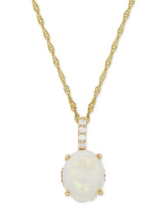 Macy's - Opal (1-5/8 ct. t.w.) & Diamond (1/10 ct. t.w.) Pendant Necklace in 14k Gold
