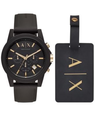 A|X Armani Exchange - Men's Chronograph Outerbanks Black Silicone Strap Watch 45mm Gift Set