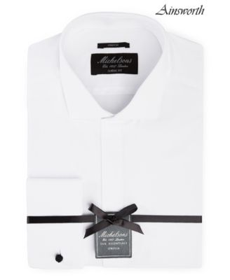 MICHELSONS OF LONDON - Men's Classic/Regular Fit Stretch Solid French Cuff Tuxedo Shirt