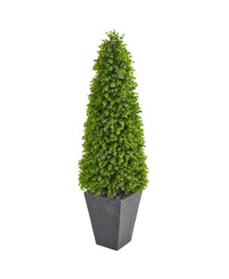 Nearly Natural - 57” Eucalyptus Topiary Artificial Tree in Slate Planter (Indoor/Outdoor)