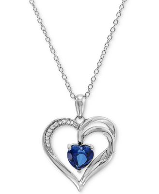 Macy's - Lab Grown Ceylon Sapphire (1-5/8 ct. t.w.) & Diamond Accent Heart 18" Pendant Necklace in Sterling Silver