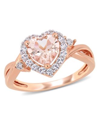 Macy's - Morganite, Lab-Grown White Sapphire (1-2/5 ct. t.w.) and Diamond Accent Heart Ring in Rose Gold Over Silver