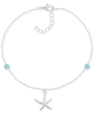And Now This - Blue Glass Starfish Anklet in Fine Silver-Plate