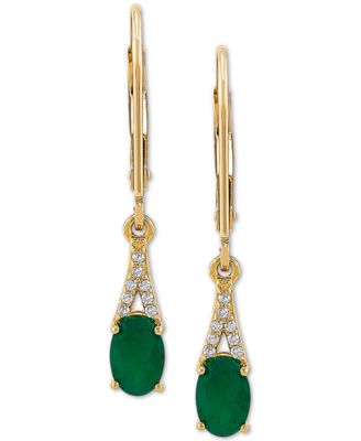 Macy's - Emerald (7/8 ct. t.w.) & Diamond (1/20 ct. t.w.) Drop Earrings in 10k Gold