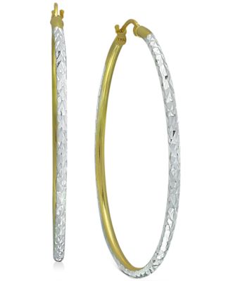 Giani Bernini - Medium Two-Tone Textured Hoop Earrings in Sterling Silver & 18k Gold-Plate, 1.37"