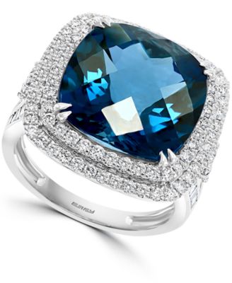 EFFY Collection - London Blue Topaz (12-1/3 ct. t.w.) & Diamond (1-1/5 ct. t.w.) Halo Statement Ring in 14k White Gold