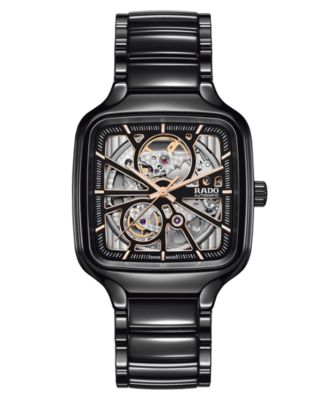 Rado - Men's Swiss Automatic True Square Open Heart Black Ceramic Bracelet Watch 38x38mm