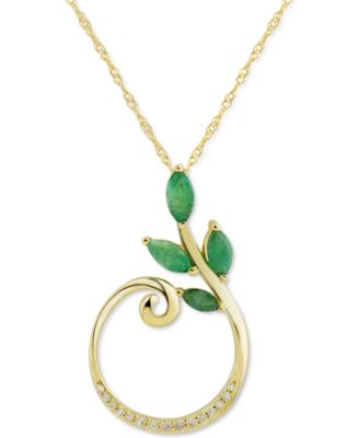 Macy's - Emerald (5/8 ct. t.w.) & Diamond (1/20 ct. t.w.) 18" Pendant Necklace in 14k Gold