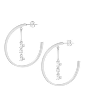 And Now This - Mutli Shape Cubic Zirconia Drop Dangle C Hoop Earring in Fine Silver Plate