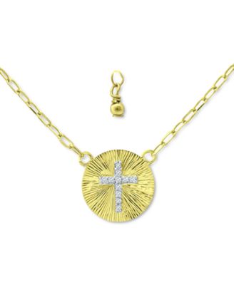 Giani Bernini - Cubic Zirconia Cross Disc Pendant Necklace, 16" + 2" extender