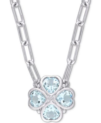 Macy's - Blue Topaz (3-7/8 ct. t.w.) & Diamond Accent Heart Flower 18" Pendant Necklace in Sterling Silver