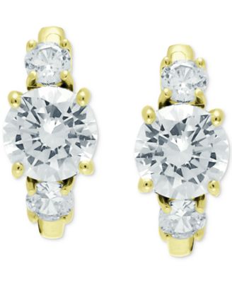 Giani Bernini - Cubic Zirconia Three Stone Small Huggie Hoop Earrings, 0.625"
