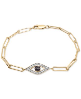Macy's - Black Diamond (1/20 ct. t.w.) & White Diamond (1/10 ct. t.w.) Evil Eye Paperclip Link Bracelet