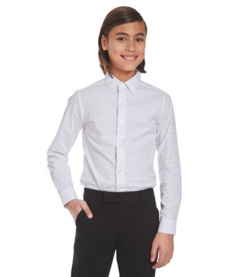Calvin Klein - Big Boys Slim-Fit Stretch Logo Dot-Print Dress Shirt