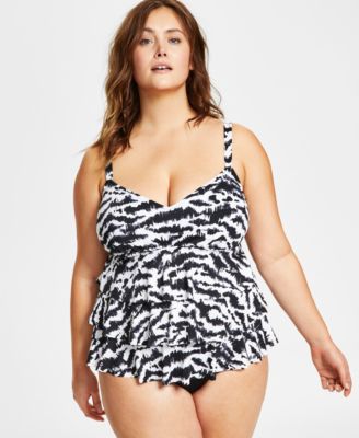 Swim Solutions - Plus Size Tummy Control Triple Tier Fauxkini