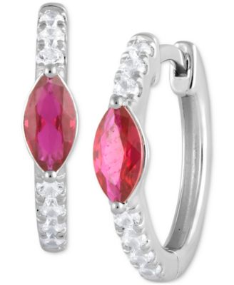 Macy's - Emerald (1/2 ct. t.w.) & Diamond (1/4 ct. t.w.) Small Hoop Earrings in 14k White Gold, 0.625" (Also in Ruby & Sapphire)