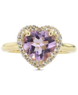 Macy's - Amethyst (3 ct. t.w.) & White Topaz (1/3 ct. t.w.) Heart Halo Ring in Rose Gold-Plated Sterling Silver (Also in Pink Amethyst & Garnet)