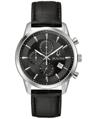 Bulova - Men's Chronograph Classic Sutton Black-Tone Stainless Steel Bracelet Watch 41mm