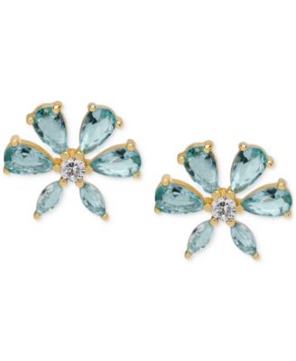 Macy's - Lab-Grown Aquamarine (1-7/8 ct. t.w.) & Lab-Grown White Sapphire (1/5 ct. t.w.) Flower Stud Earrings in 14k Gold-Plated Sterling Silver
