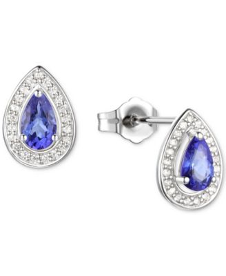 Macy's - Lab-Grown Emerald (1/3 ct. t.w.) & Lab-Grown White Sapphire (1/6 ct. t.w.) Pear Halo Stud Earrings in 14k Gold-Plated Sterling Silver (Also in Tanzanite)