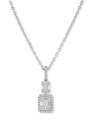 Arabella - Cubic Zirconia Baguette Cluster 18" Pendant Necklace in Sterling Silver