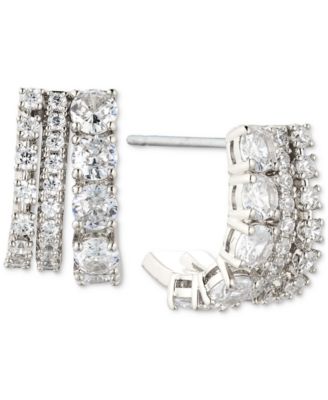 Eliot Danori - Silver-Tone Cubic Zirconia Small J-Hoop Earrings, Created for Macy's