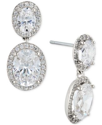 Eliot Danori - Silver-Tone Cubic Zirconia Oval Halo Drop Earrings, Created for Macy's