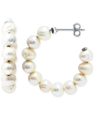 Giani Bernini - Cultured Freshwater Pearl (5mm) Small Hoop Earrings in Sterling Silver, 1"