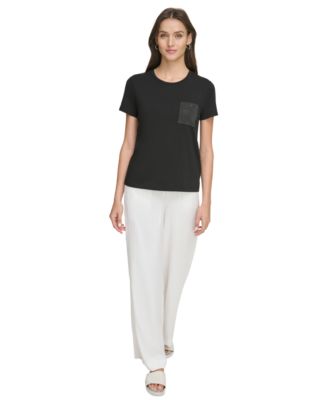 DKNY - Women's Studded Pocket Short-Sleeve Shirt