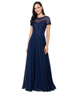 XSCAPE - Women's Boat-Neck Sequin Mesh Gown