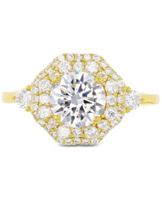 Macy's - Cubic Zirconia Hexagon Halo Ring in 14k Gold-Plated Sterling Silver