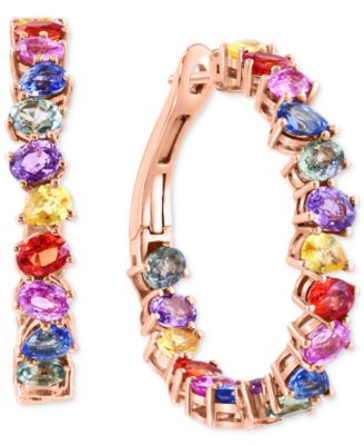 EFFY Collection - Multi-Sapphire In & Out Medium Hoop Earrings (8-1/5 ct. t.w.) in 14k Gold, 1.19"